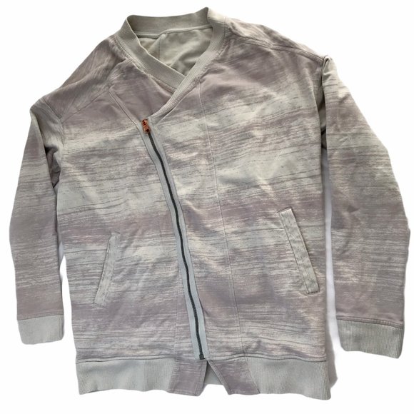 Lululemon Gray Full Zip Jacket.Size Women's L, Striped, Asymmetrical Zipper